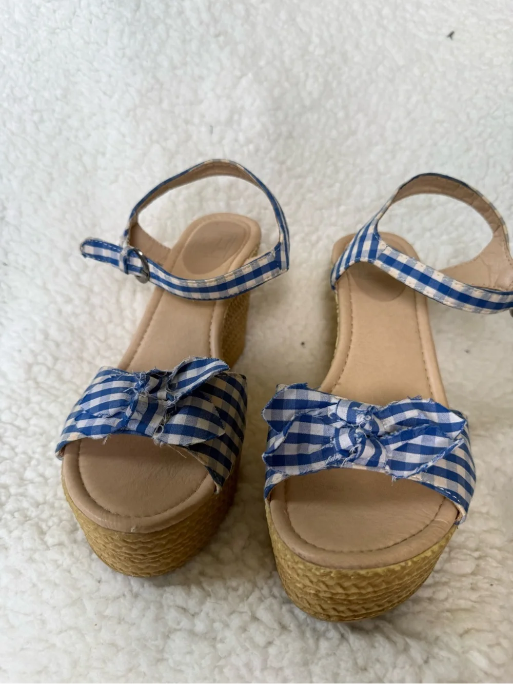 RETRO ROYAL BLUE GINGHAM WEDGES WiTG BOWS
